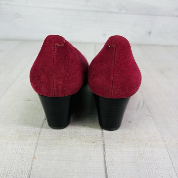 Vionic ANTONIA Burgundy Suede Leather Arch Support Slip On Wedge Shoes Sz 6.5 W - Picture 6 of 16